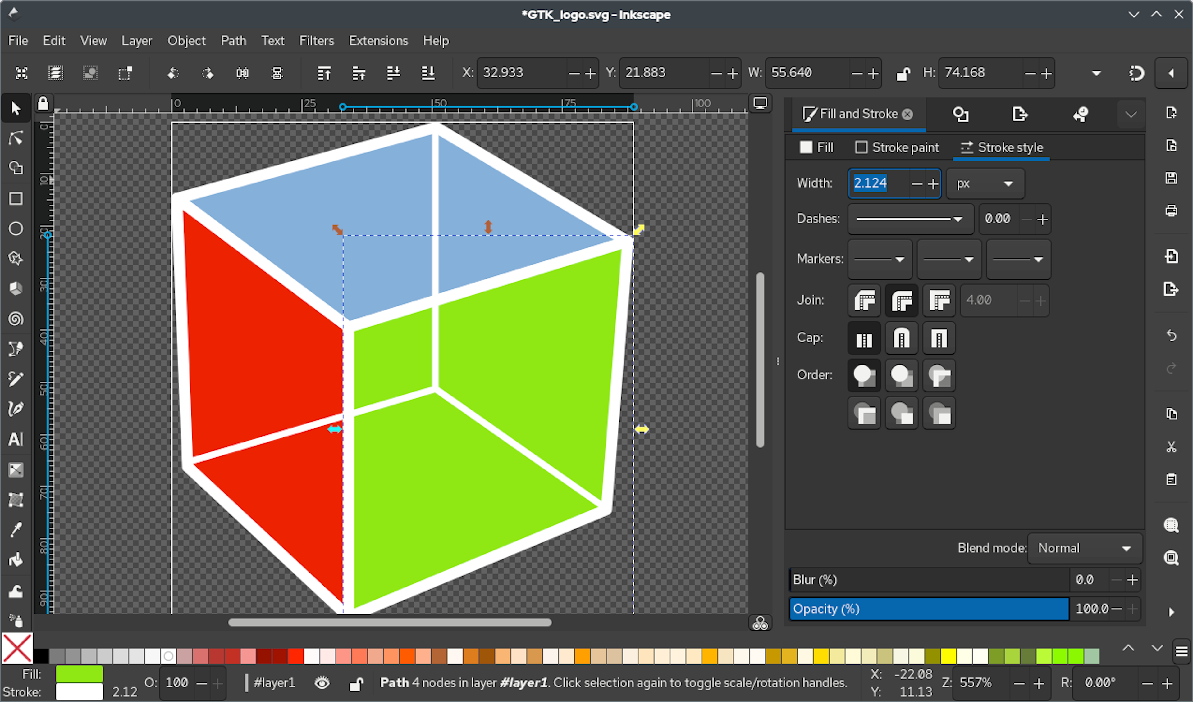 Screenshot of Inkscape 1.3 editing